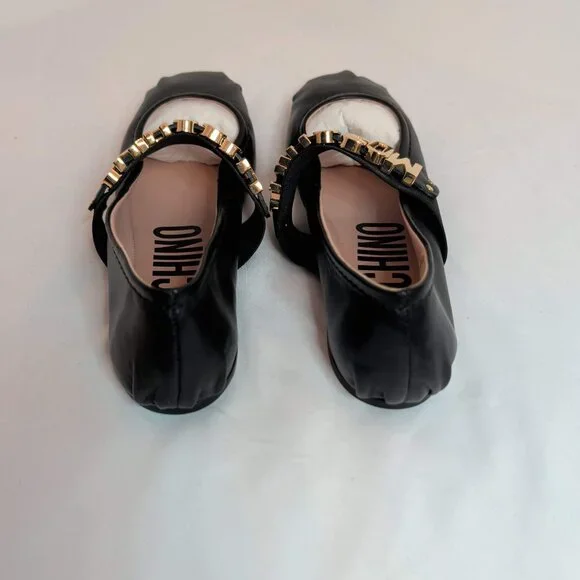 Moschino Couture Leather Ballet Flats With Gold Metal Letter Logo Sz 39 - Picture 5 of 10